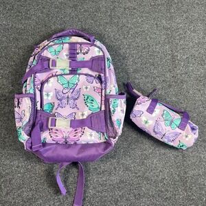 Pottery Barn Kids Mackenzie Purple Butterfly Backpack & Pencil Case Monogram A